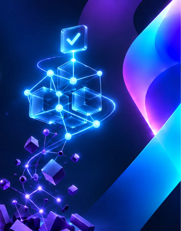 Arte original da ZUNIA com conexões luminosas em azul e violeta